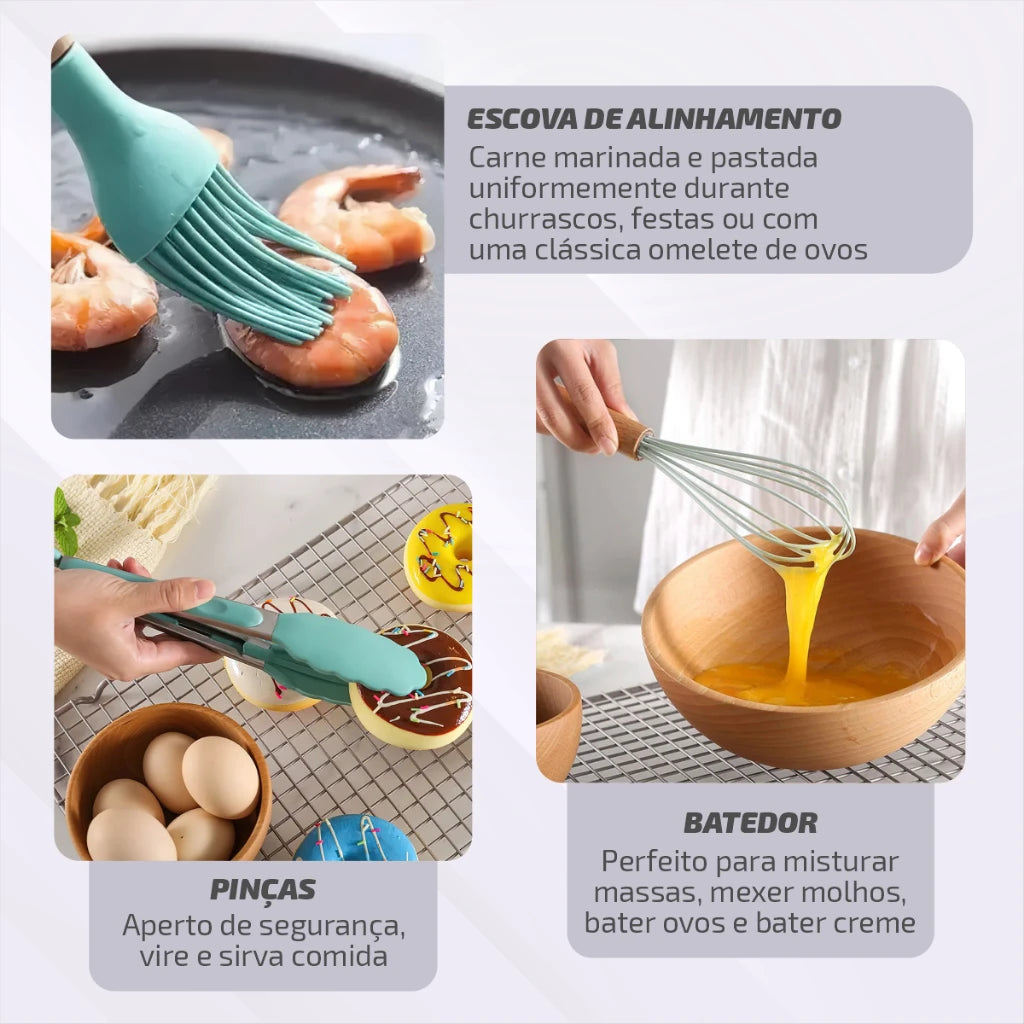 Kit de Utensílios de Cozinha em Silicone (12 peças)