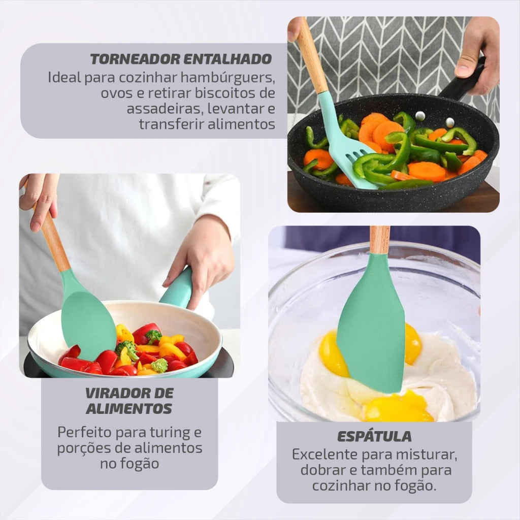 Kit de Utensílios de Cozinha em Silicone (12 peças)