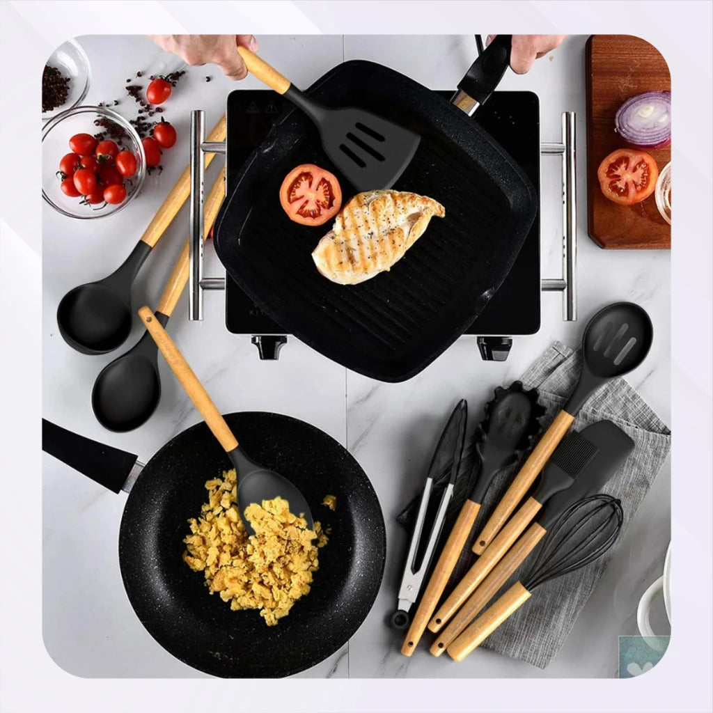 Kit de Utensílios de Cozinha em Silicone (12 peças)