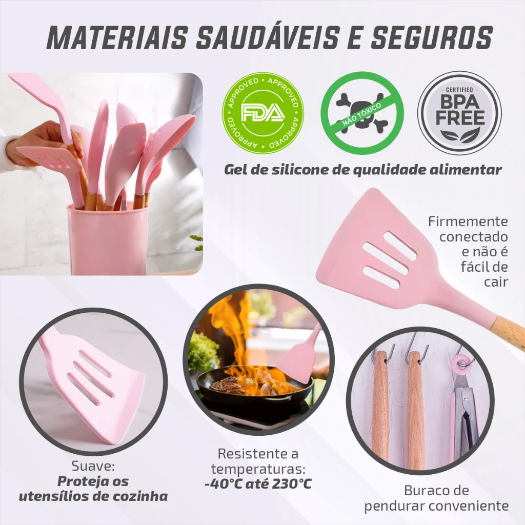 Kit de Utensílios de Cozinha em Silicone (12 peças)