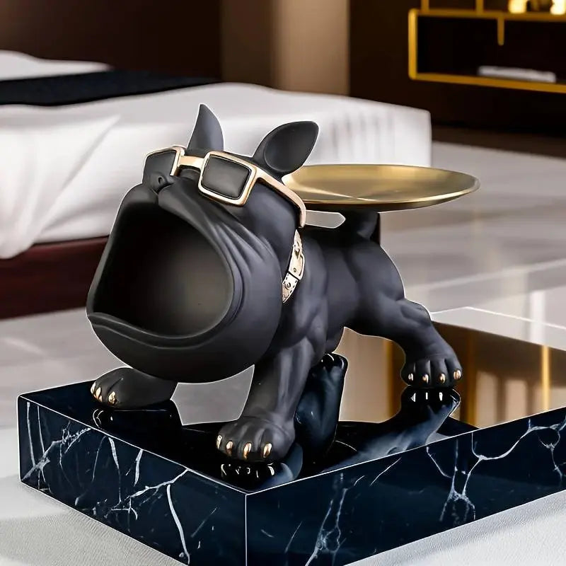 Escultura Decorativa e Porta Objetos com Bandeja Bulldog