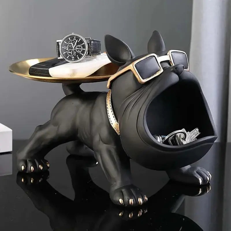 Escultura Decorativa e Porta Objetos com Bandeja Bulldog